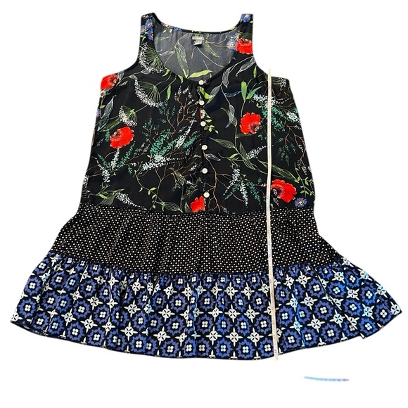 Aerie Navy, Black, Red and Green Patterned Sleeveless Tiered Dress Size Small - Picture 6 of 8